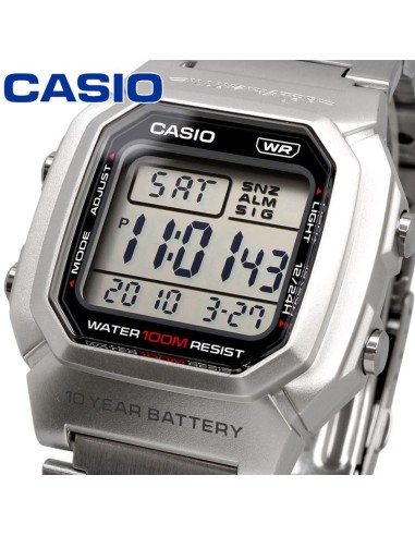 reloj digital Casio Classic W-800HD-1AV 44.2 × 36.8 × 13.4 mm. 10 años de batería 100m WR correa de acero