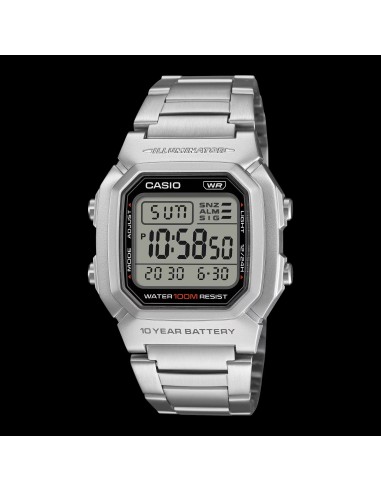 reloj digital Casio Classic W-800HD-1AV 44.2 × 36.8 × 13.4 mm. 10 años de batería 100m WR correa de acero