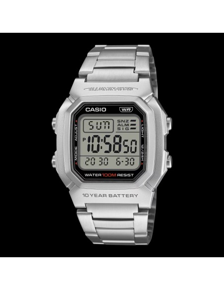 reloj digital Casio Classic W-800HD-1AV 44.2 × 36.8 × 13.4 mm. 10 años de batería 100m WR correa de acero