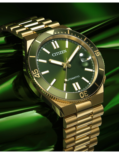 automático hombre Citizen Tsuyosa Shore Emerald Gold NJ0232-53X 40mm 100m WR cristal de zafiro