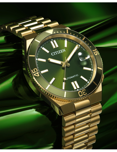 automático hombre Citizen Tsuyosa Shore Emerald Gold NJ0232-53X 40mm 100m WR cristal de zafiro