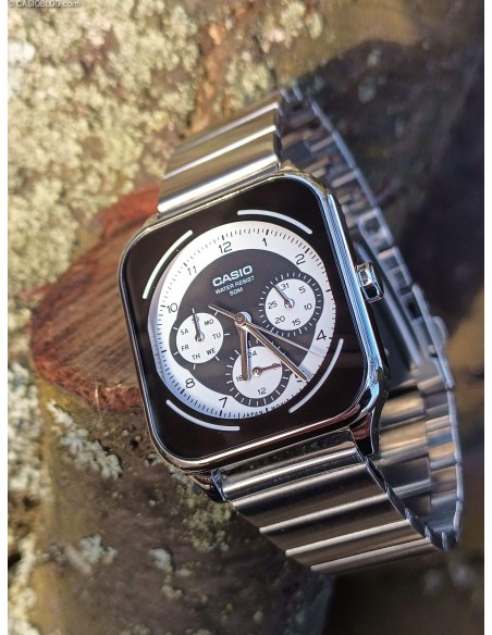 reloj cronógrafo hombre Casio Square Panda MTP-M307D-1BV 44.5 × 34 × 9.4 mm 50m WR correa de acero