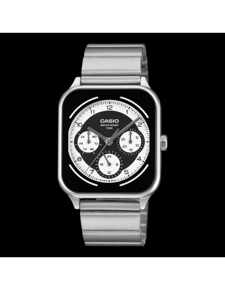 reloj cronógrafo hombre Casio Square Panda MTP-M307D-1BV 44.5 × 34 × 9.4 mm 50m WR correa de acero