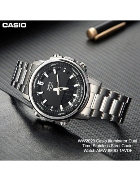 reloj analógico digital hombre Casio AMW-880D-1AV 50m WR Hora Mundial 10 años batería 3 alarmas diarias