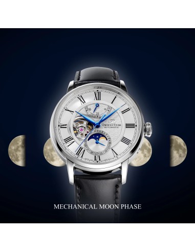 mecánico hombre Orient Star Moon Phase Semi-Skeleton RE-AY0106S 41mm