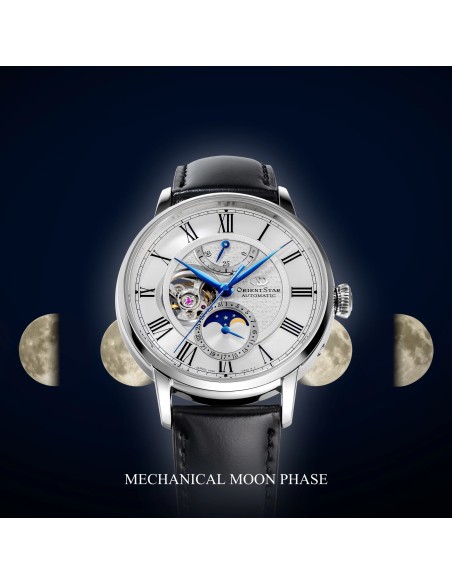 mecánico hombre Orient Star Moon Phase Semi-Skeleton RE-AY0106S 41mm