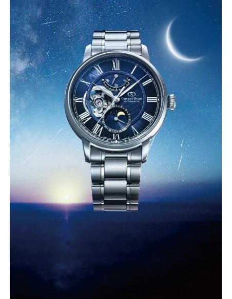 mecánico hombre Orient Star Moon Phase Semi-Skeleton RE-BT0006L 41mm
