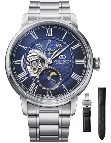 mecánico hombre Orient Star Moon Phase Semi-Skeleton RE-BT0006L 41mm