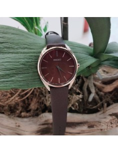 reloj solar mujer Seiko Classic Bordeaux SWR082P1 32mm 50m WR correa de cuero 2