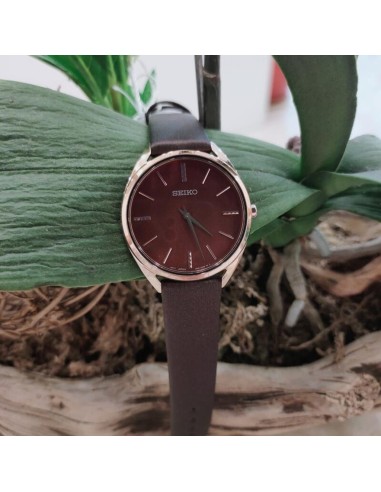 reloj solar mujer Seiko Classic Bordeaux SWR082P1 32mm 50m WR correa de cuero