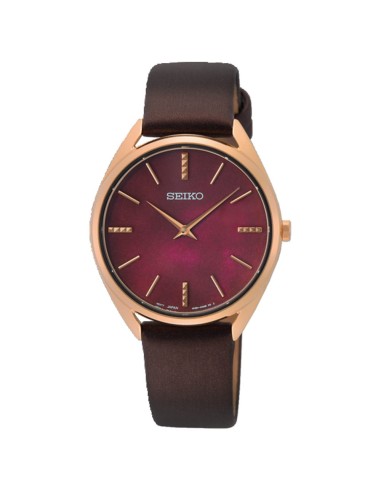 reloj solar mujer Seiko Classic Bordeaux SWR082P1 32mm 50m WR correa de cuero