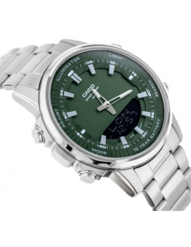 reloj hombre Casio AMW-880D-3A 47mm Hora Mundial 50m WR correa de acero 10 años batería