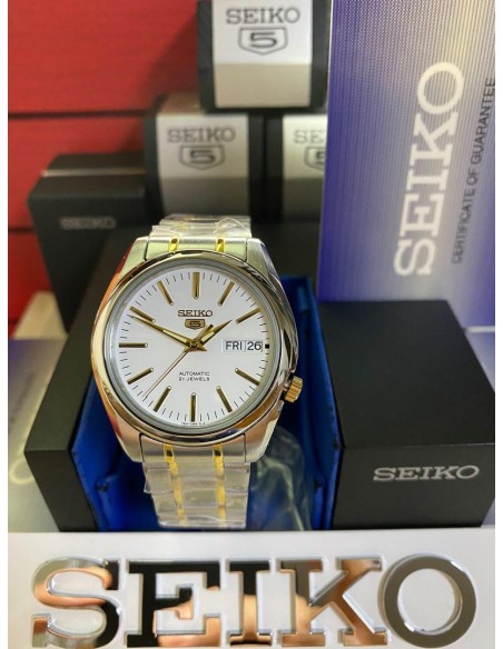 reloj automático unisex Seiko 5 SNKL47K1 37mm 30m WR correa de acero