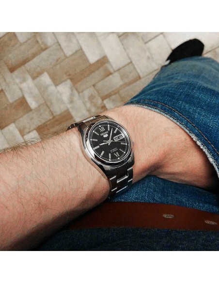 reloj automático unisex Seiko 5 SNKL55K1 37mm 30m WR correa de acero