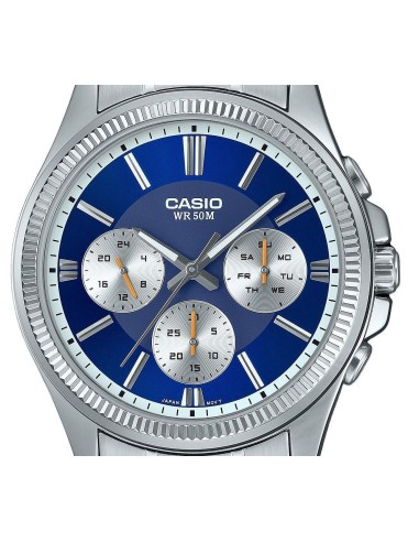 reloj deportivo hombre Casio Enticer MTP-1375D-1A dial negro correa de acero resistente al agua 50m
