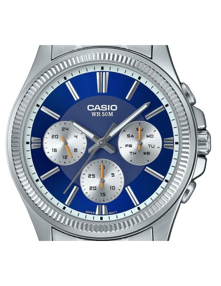 reloj deportivo hombre Casio Enticer MTP-1375D-1A dial negro correa de acero resistente al agua 50m