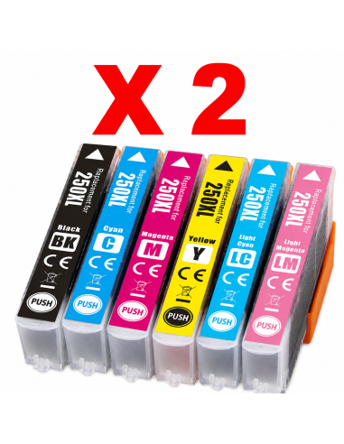 Pack x 12 Epson 250XL / 250 Cartuchos de Tinta compatibles para Epson Expression Photo XP-980 / XP980