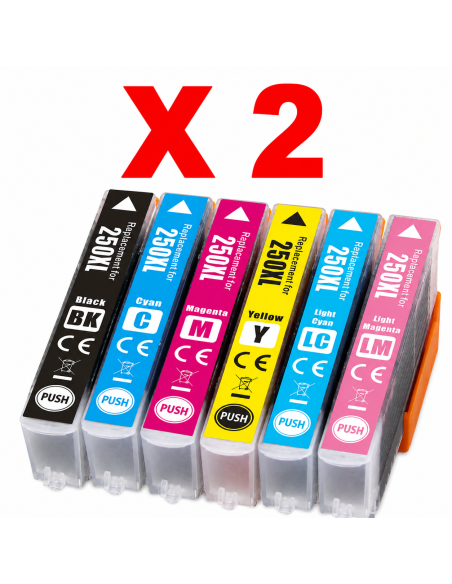 Pack x 12 Epson 250XL / 250 Cartuchos de Tinta compatibles para Epson Expression Photo XP-980 / XP980