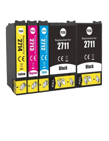 T2711/2/3/4 PACK 5 tintas compatibles Epson WF-3620 / WF-3640 / WF-7110 / WF-7620 / WF-7640