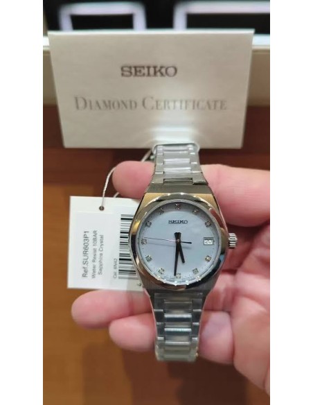 mujer cuarzo Seiko Classic Diamonds SUR603P1 34mm cristal de zafiro 100m