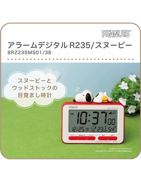 despertador RHYTHM 8RZ235MS01 Snoopy JDM, radio reloj digital, figura estereoscópica, sonido electrónico, alarma