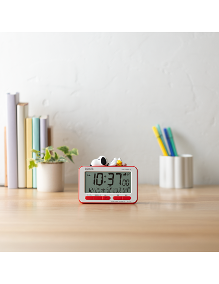 despertador RHYTHM 8RZ235MS01 Snoopy JDM, radio reloj digital, figura estereoscópica, sonido electrónico, alarma