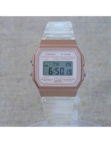 reloj unisex digital clásico Casio Vintage Classic Translúcido F-91WS-7A3 38.2 × 35.2 × 8.5 mm 7 años batería correa de resina
