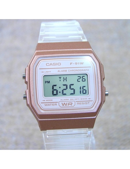reloj unisex digital clásico Casio Vintage Classic Translúcido F-91WS-7A3 38.2 × 35.2 × 8.5 mm 7 años batería correa de resina
