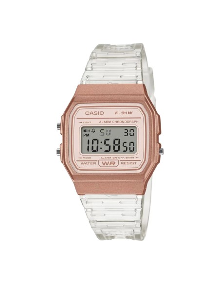 reloj unisex digital clásico Casio Vintage Classic Translúcido F-91WS-7A3 38.2 × 35.2 × 8.5 mm 7 años batería correa de resina