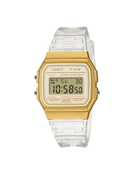 reloj unisex digital clásico Casio Vintage Classic Translúcido F-91WS-7A2 38.2 × 35.2 × 8.5 mm 7 años batería correa de resina