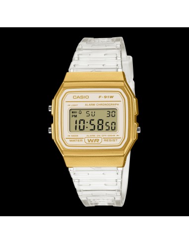 reloj unisex digital clásico Casio Vintage Classic Translúcido F-91WS-7A2 38.2 × 35.2 × 8.5 mm 7 años batería correa de resina