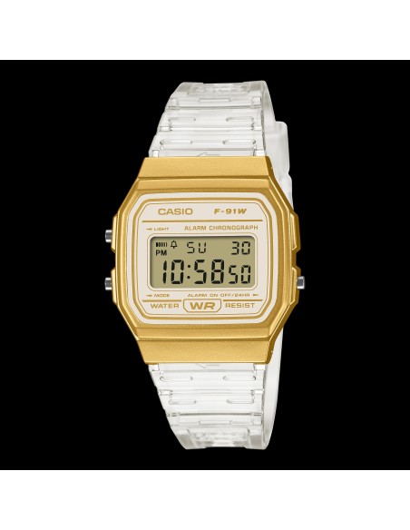 reloj unisex digital clásico Casio Vintage Classic Translúcido F-91WS-7A2 38.2 × 35.2 × 8.5 mm 7 años batería correa de resina