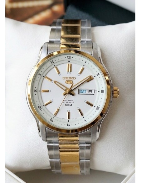 reloj automático hombre Seiko 5 SNKP14K1 Bitono 42mm 50m WR correa de acero cal. 7s026