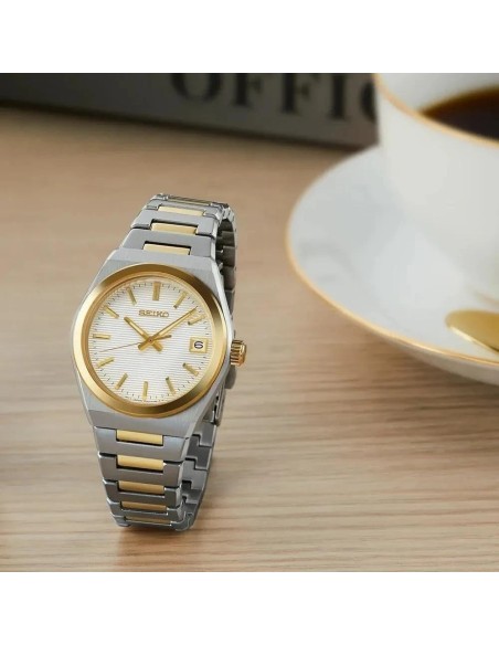 reloj cuarzo mujer Seiko Discover More SUR578P1 34mm cristal de zafiro 100m WR 95grs correa de acero