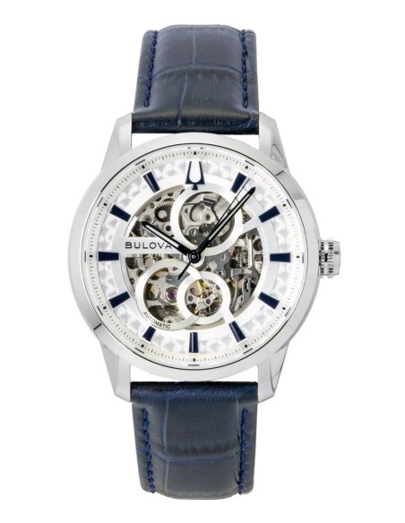 reloj automático hombre Bulova Sutton 96A330 40mm cristal de zafiro abombado anti-reflejos correa de cuero