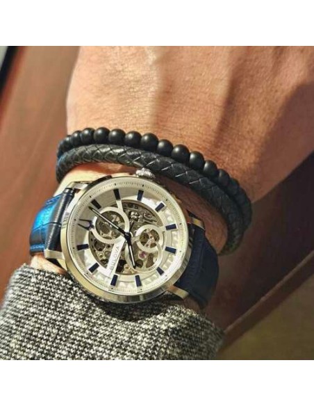 reloj automático hombre Bulova Sutton 96A330 40mm cristal de zafiro abombado anti-reflejos correa de cuero