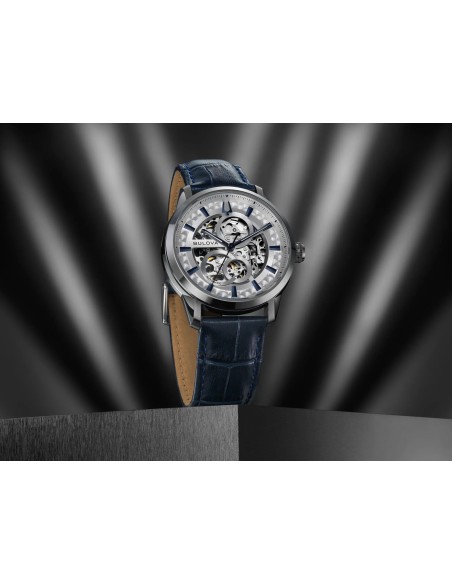 reloj automático hombre Bulova Sutton 96A330 40mm cristal de zafiro abombado anti-reflejos correa de cuero