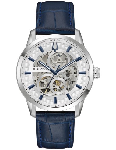 reloj automático hombre Bulova Sutton 96A330 40mm cristal de zafiro abombado anti-reflejos correa de cuero