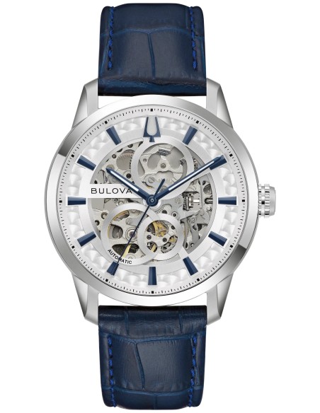 reloj automático hombre Bulova Sutton 96A330 40mm cristal de zafiro abombado anti-reflejos correa de cuero