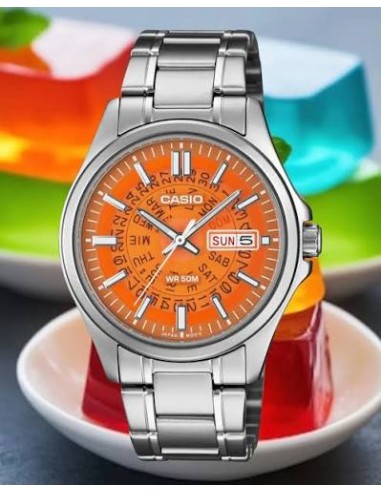 Reloj Casio MTP-E740-4a Reloj de Hombre Analógico con Esfera naranja Correa de Acero