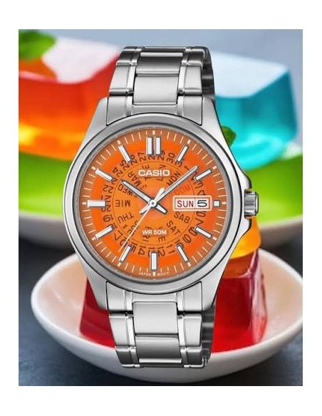 Reloj Casio MTP-E740-4a Reloj de Hombre Analógico con Esfera naranja Correa de Acero