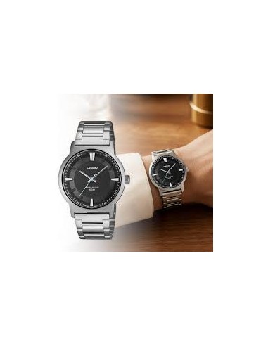 Casio MTP-B220D-1AV – Reloj de Hombre Analógico con Esfera Negra y Correa de Acero Inoxidable