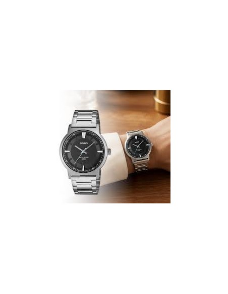 Casio MTP-B220D-1AV – Reloj de Hombre Analógico con Esfera Negra y Correa de Acero Inoxidable