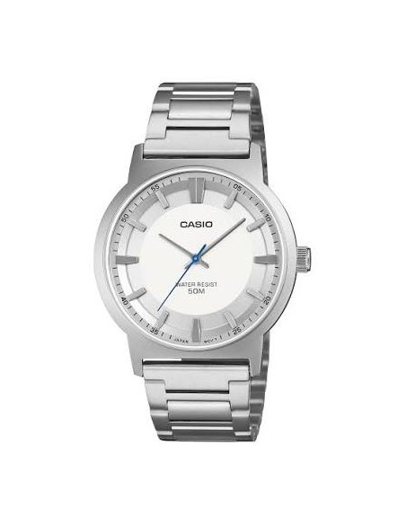 Casio MTP-B220D-7AV – Reloj de Hombre Analógico con Esfera blanca y Correa de Acero Inoxidable