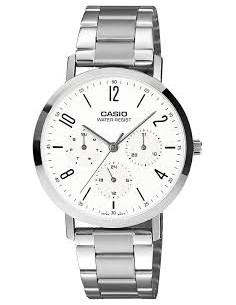 Reloj Casio MTP-VT06D-7B Hombre – Correa de Acero Inoxidable y Fondo Blanco