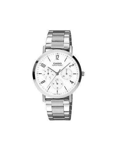 Reloj Casio MTP-VT06D-7B Hombre – Correa de Acero Inoxidable y Fondo Blanco