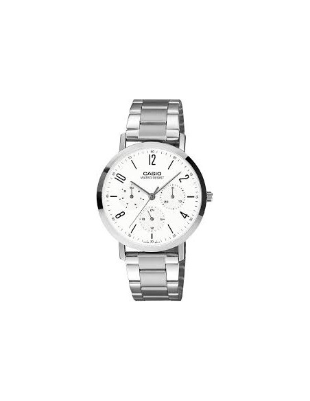 Reloj Casio MTP-VT06D-7B Hombre – Correa de Acero Inoxidable y Fondo Blanco