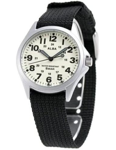 cuarzo unisex militar Alba (by Seiko) AQPK401 JDM 36mm 50m WR correa de tela
