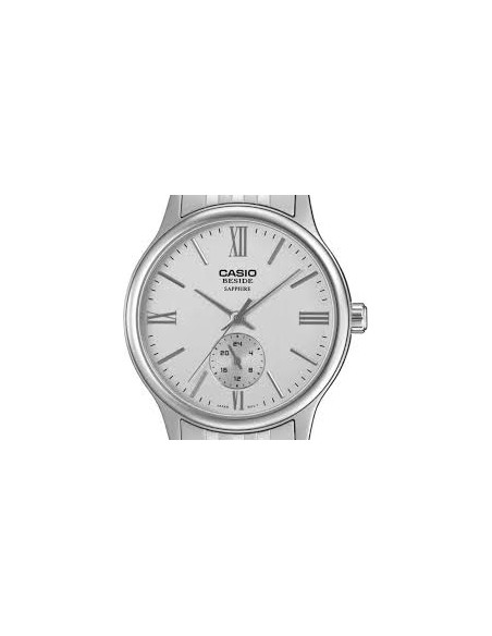 Reloj Casio BMS-100D-7A Hombre – Correa de Acero Inoxidable y Fondo blanco