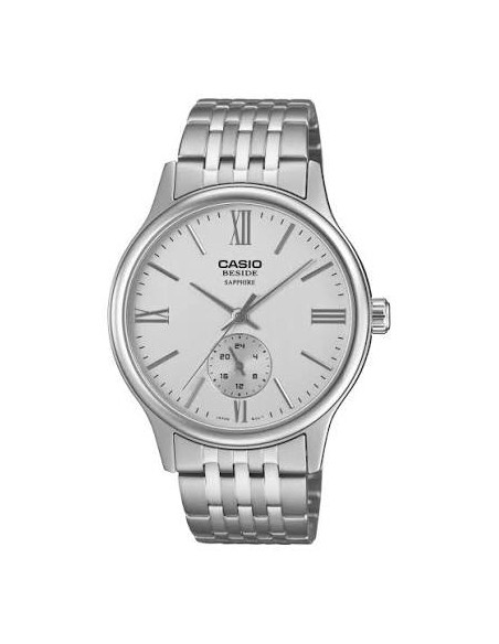 Reloj Casio BMS-100D-7A Hombre – Correa de Acero Inoxidable y Fondo blanco